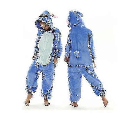 Stitch Kigurumi Barn Pyjamas Vinter Flanell Varmt Soveklær Dyr Onesies