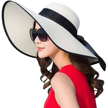 Bredskygget Fedora Hat til Kvinder Bæltespænde Retro Panama Slaphat Hvid