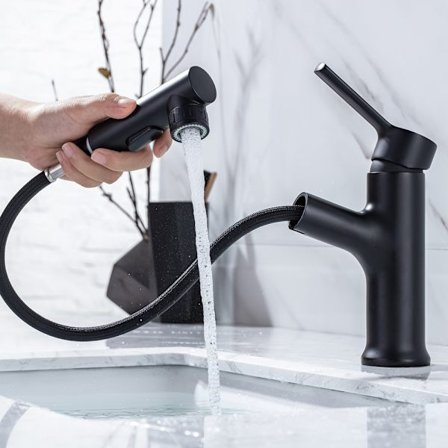 Moderne baderomsbatteri, messing baderomsblander med uttrekk