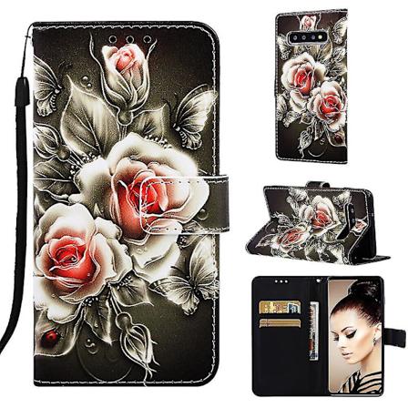 Nytt kompatibelt Samsung Galaxy S10 Plus-deksel i skinn med lommebokdeksel med kortsporholder Kickstand-mønster - Rose