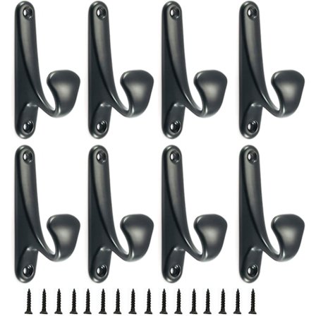 8 stk. Moderne Knager, Metal Knager med 16 Skruer, Knager til Tøj, Hatte, Håndklæder (Sort)