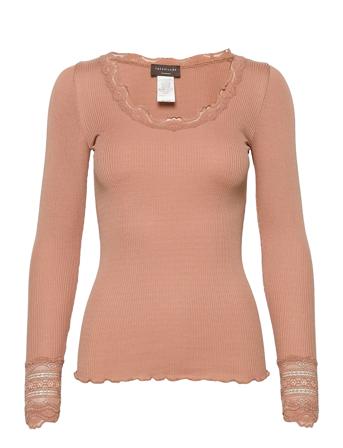 Silk T-Shirt W/ Lace T-shirts & Tops Long-sleeved Rosa Rosemunde