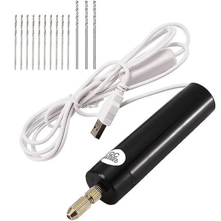Mini elektrisk borr 0,7-1,2 mm för harts, USB elektrisk borr för smyckestillverkning, skruvstädssats med 13 borr (svart)