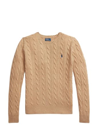 Cable Wool-Cashmere Crewneck Sweater Beige Polo Ralph Lauren