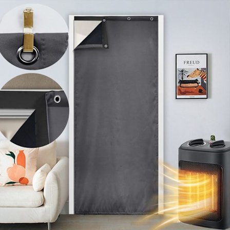 Isolerende Dørgardin Grå 100x210cm, Vandtæt, Stærk Vindafvisende, Isolering, Til Erhvervs-/Husdøre