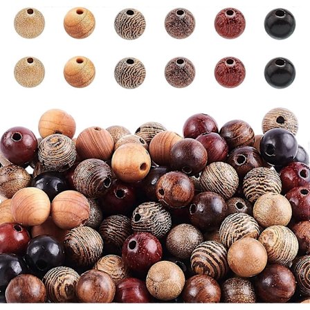 300 stk. 6 Stiler Naturlige Tre Runde Perler 8mm Håndlagde Perler Løse Avstandsperler for Vår Påske, Smykkelaging, Hjem- og Høytidsdekor