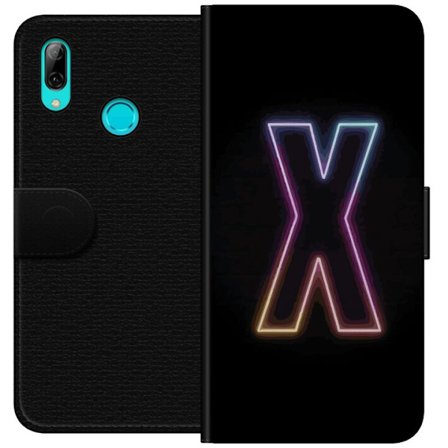 Kompatibel Tegnebogsetui til Huawei Huawei P smart 2019 Neonbogstav X i stærke farvevariationer mod sort baggrund, kraftfuldt typografisk design med