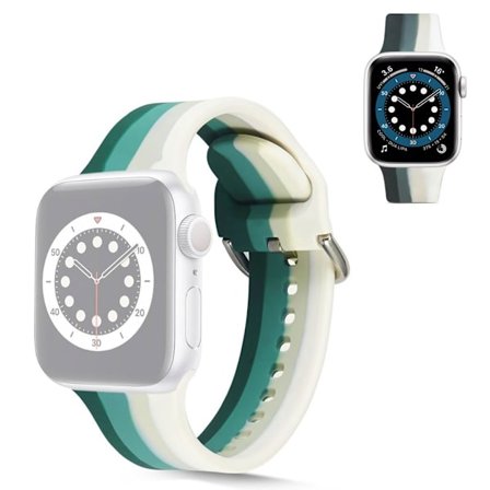 Apple Watch 42mm - 44mm regnbågsrandigt klockarmband i silikon - Militärgrön