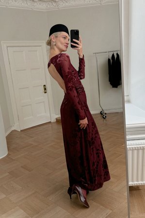 NA-KD Robe longue à manches longues et dos ouvert - Robes de fête - Rose - XS (EU 32)