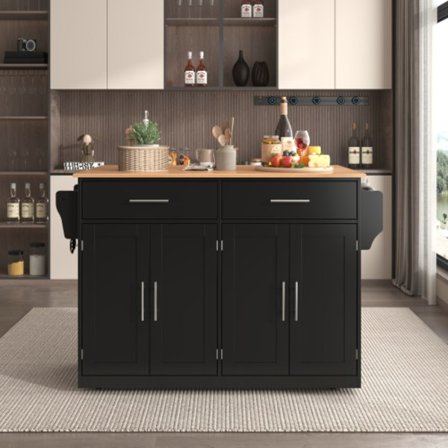 Serveringsvagn Svart 120cm – Fällbar bordsskiva & hjul/träben – För kök & matsal