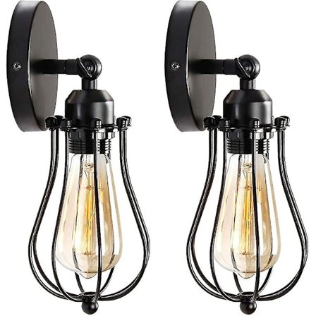 2-pakke industriell vegglampe. Vintage metallbur taklampe. Roterende vegglampe. Retro