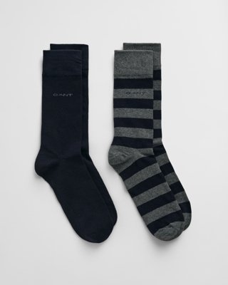GANT - 2-pakk myke bomullssokker med striper til herre charcoal melange