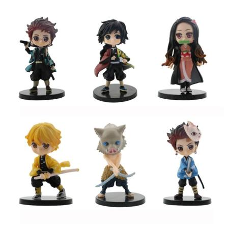 6st Demon Slayer Figurleksak Mini Stående Anime Docka Modell