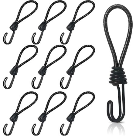 10 Strikker med Spiralkroker, 16cm Elastiske Spenner, Presenningslåser, Universalfester