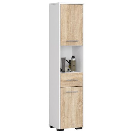 Elegant badrumshylla 140 cm Vit/Sonoma förvaring FIN 2D 1SZ 1W