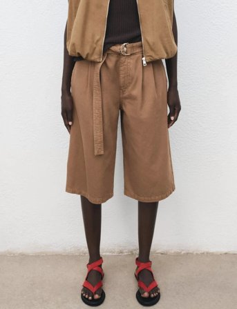 Mango Denim Jorts With Belt - Brown - 38