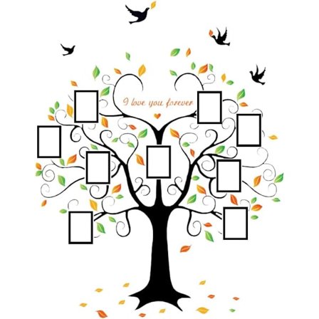 Familjeträdets väggdekaler 9 stora fotoramar Skala och klistra vägg