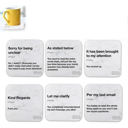 Morsomme kontor-e-postdefinisjoner Underlag, Arbeids-e-postordtak Underlag, Sett med 6 sklisikre firkantede drikkebrikker, Inspirerende gaver til 