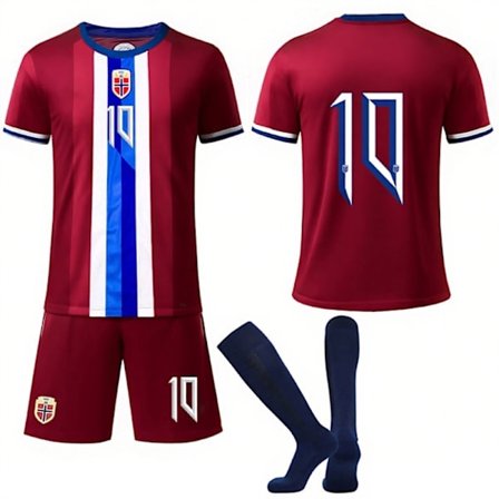 24-25 Norges landshold hjemmebanetrøje nr. 10 Ødegaard 24, Børne-/voksenfodbolddragt, Fodboldkampuniform
