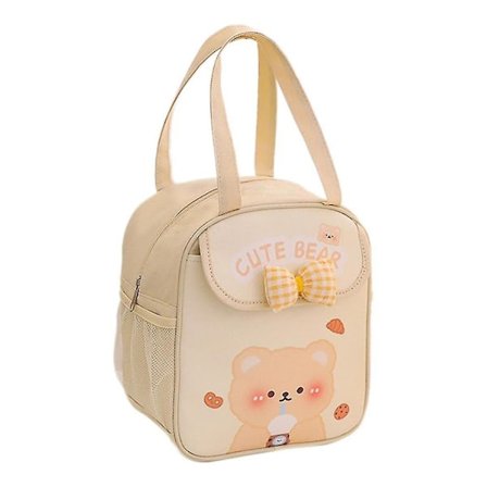 Kawaii Matboks for Jenter Søt Matboks Isolert Veske Gjenbrukbar Tote Bag for Varm eller Kald Mat Beige