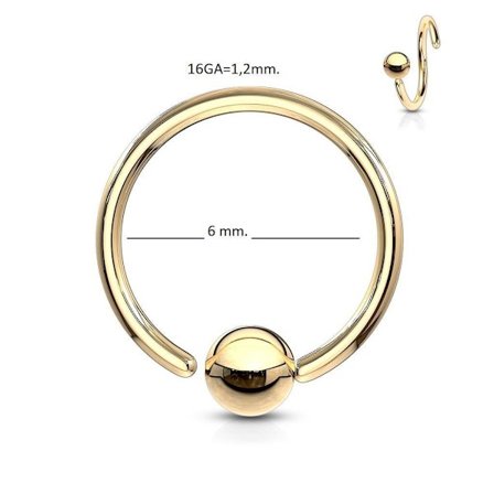 Fleksibel BCR Piercing i IP Gullbelagt 316L stål 16GA-6 mm Ø