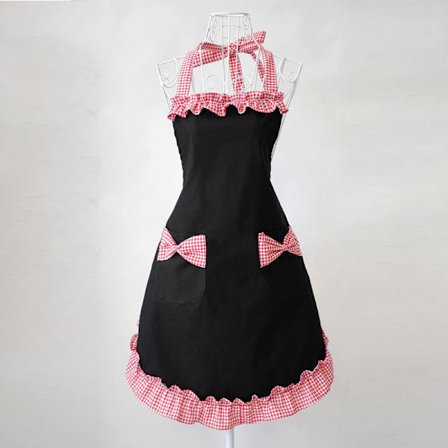 Kjøkkenforkle for kvinner, svart forkle med 2 lommer, vanntett