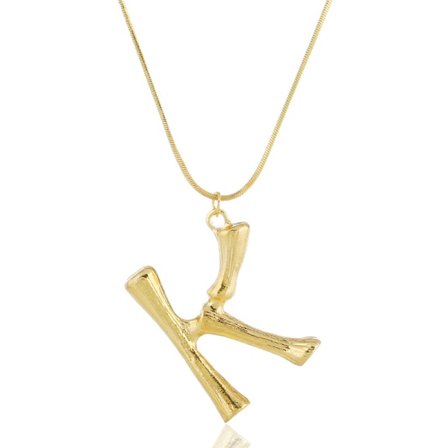Statement Bambu Halsband Herr Dam Rostfritt Stål Stor Bambu Initial Bokstav Hänge Halsband 20 Tum