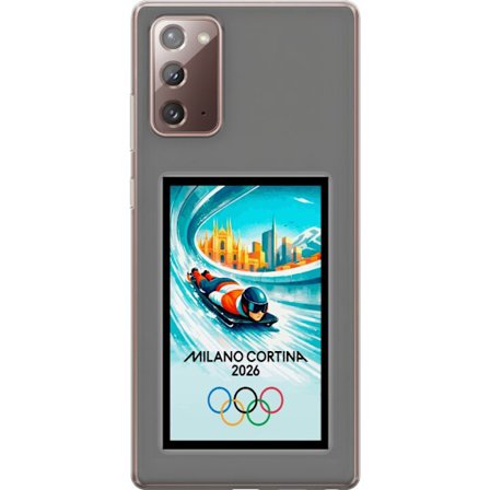 Yhteensopiva Puhelinkuori Samsung Galaxy Note20 Dynaaminen kelkkailija tai skeleton-ajaja jääkanavalla Milanon Cortina 2026 kanssa, kaupunkinäkymä ja