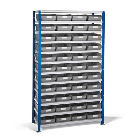 Kleinteileregal REACH + MIX, 44 Behälter, 1740 x 1000 x 300 mm, grau
