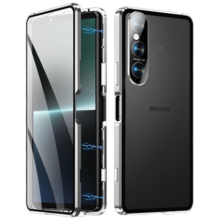 Klart etui til Sony Xperia 1 VI med hærdet glas + metal + PC-bagside, magnetisk telefoncover - Sort (FMY)