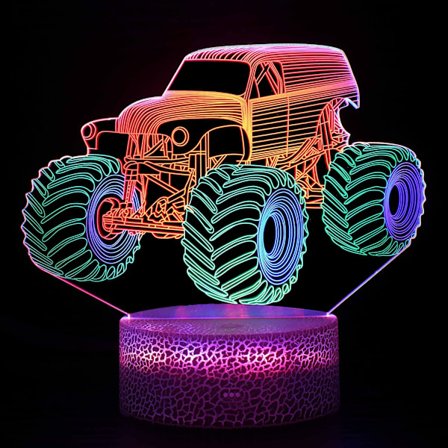 Nattlampa för barn, 3D-illusion Monster Trucks-lampa