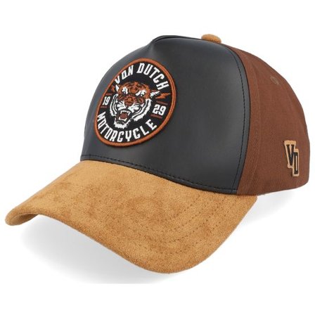 Von Dutch - Svart adjustable Keps - Round Patch Baseball Cap Black/Brown A-Frame Trucker @ Hatstore
