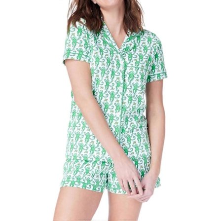 Dames Pyjamasett 2-delt Knapp Ned Monkey Shorts Sett Y2k Preppy Loungewear Pjs