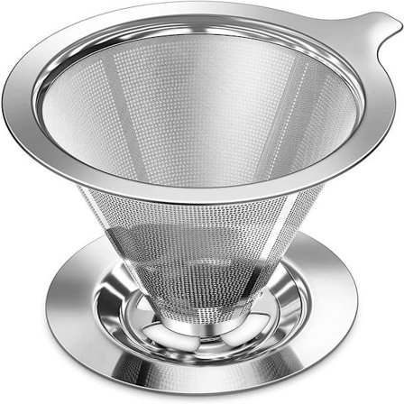 Kaffefilter, langsom dryp papirløst kaffefilter, pour-over kaffemaskine til brygning af 1-2 kopper, dobbelt mesh design, manuelt genanvendeligt 