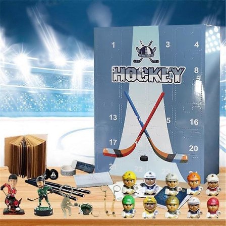 Ishockey Julekalender 2024 - Den med 24 små dører, 24 dagers juleferie nedtelling gave, miniatyr ishockeypynt for [DB]