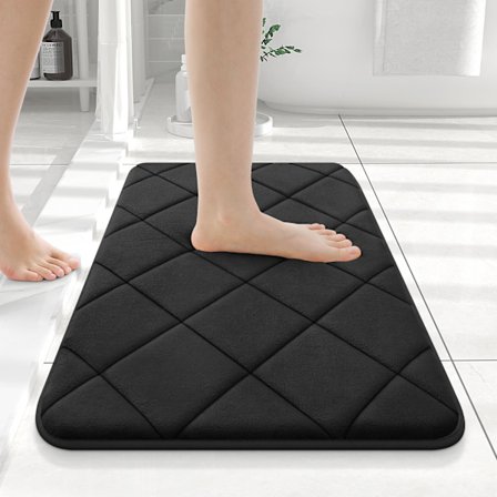 Baderomsmatte i memory foam 24x16, ultramyk absorberende baderomsmatte, maskinvaskbart komfortabelt badeteppe for badekar og dusj, svart