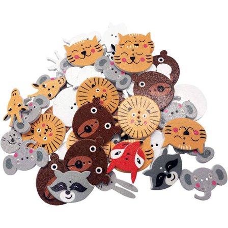En pakke med 50 træknapper 21-31mm, med dyreformede kreative knapper og tegneseriemotiver dekoreret med en ny blanding af tilfældige og moderigtige c