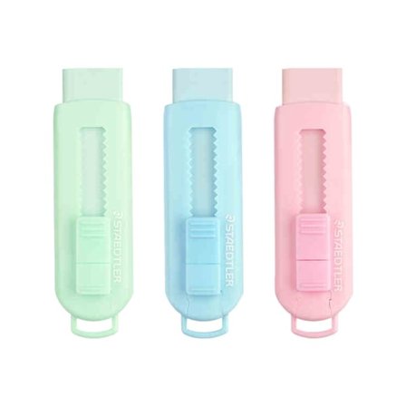 3-pack skjutbar klickpenna suddgummi 3 färger