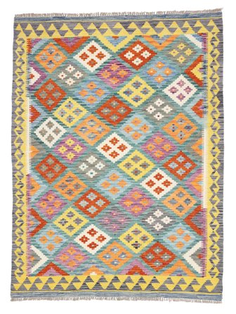 149X196 Tapis D'orient Kilim Afghan Old Style Gris Foncé/Jaune (Laine, Afghanistan)