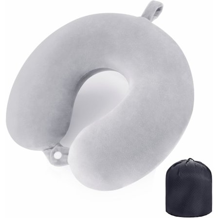 Rejsekudde Nakkekudde Memory Foam Rejsekuddar Hovedstøttepude til Fly Tog Bil Kontorrejser Essentielle Flykudder til en Lang Tid Grå Grey