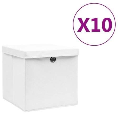 vidaXL Förvaringslådor med lock 10 st 28x28x28 cm vit
