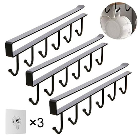 3-pak kruskopholder under skabe med klæbeskruer 6 kaffekop krog opbevaringsholder til restaurantkaffe