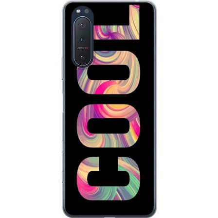 Yhteensopiva Puhelinkuori Sony Sony Xperia 5 II Nykytaiteellinen typografia taiteilu sanaa LOVE nestemäisissä sateenkaariväreissä mustaa taustaa v