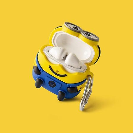 To-øjet mand med store øjne - blå tøj Tegneserie Øretelefonboks, AirPods Ny 3(4) Trådløs Bluetooth Øretelefonboks, Silikonboks.