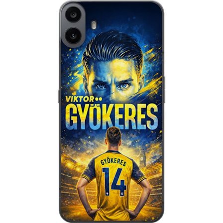 Yhteensopiva Puhelinkuori Nothing Nothing CMF Phone 1 Viktor Gyökeres jalkapallojuliste keltaisella ja sinisellä värimaailmalla, dramaattinen stadi