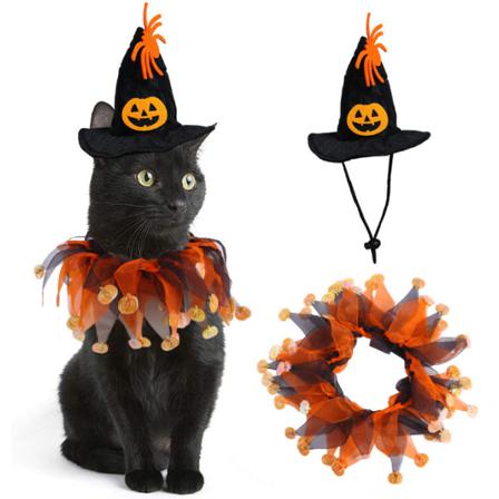 Halloween Sällskapsdjur Kostym Hatt Halsduk Black Orange