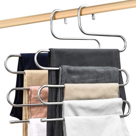 Buksehengere Buksehenger i rustfritt stål, 5-lags S-type Bukseholder, Flerbrukshenger for bukser, kjoler, slips, håndklær 2 stk.