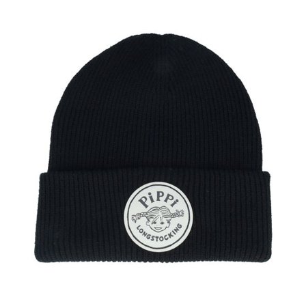 Pippi Långstrump - Svart cuff Beanie - B/W Logo Black Soft Cuff @ Hatstore
