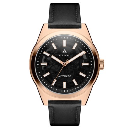 Caron | Black and Rose Gold-tone Automatic Skeleton Watch for Men - Skeleton watches