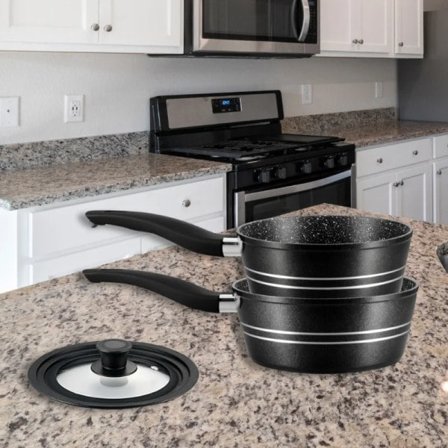 Royalty Line RL-FS2M: 3-delt grydesæt med marmorbelægning, sort